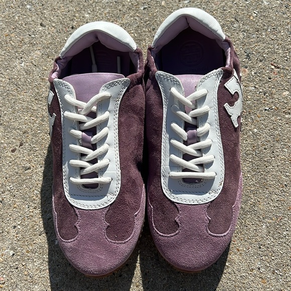 Tory Burch Snow White / Lilac Nylon /Calf Leather suede Tory Sneaker Size 5 NEW - Picture 6 of 12
